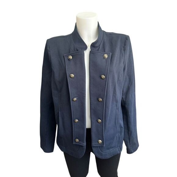 Tommy Hilfiger Womens Blue Band‎ Open Jacket Chunky Buttons Military sz Large - Picture 1 of 9